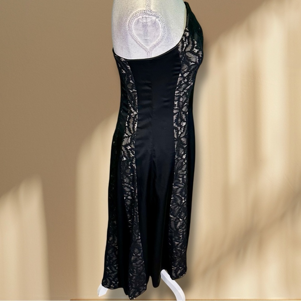NWT Donna Karan Collection Strapless Black & Cream Satin/Lace Striped Midi Dress - Picture 13 of 16